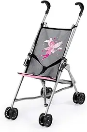 Bayer Design 30566AA Buggy Dolls, Pushchair, Umbrella Stroller, with Integrated Belt, Foldable, Grey, Pink with Fairy