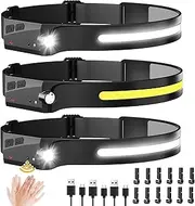 MEYHOR 3 Pack Rechargeable Headlamp, 230° Wide Beam LED Head Lamp with Motion Sensor, 5 Light Modes, Waterproof, Ultralight Portable Sport Headlight for Running Hunting Hiking Camping Accessories Gear
