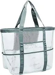 Tuxiaobu Mesh Beach Tote Bag, With Insulated Cooler Compartment And Adjustable Shoulder Strap, Extra Large Pool Picnic Cooler Bag With Zipper Closure, Top Beach Handbag For Unisex