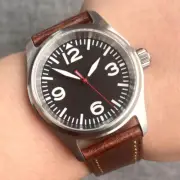 36mm Tandorio Watch For Men Diver Pilot Black Dial NH35A Automatic Leather Strap