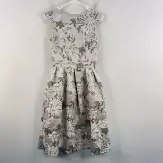 Miss Selfridge Womens 4 Dress Midi Floral Gray Brocade Lined Taffeta Zip 10569