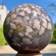 386G Natural Sakura Flower Agate QUARTZ Sphere Crystal Ball Reiki Healing
