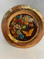 HAMMERED COPPER Rafael Garcia Small 5 1/4" Decorative Floral Butterfly Plate