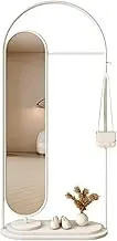 Body Length Mirror Floor-Standing Clothes Rack Bedroom with Full-Body Mirror Integrated Doorway Home Vertical Entrance White Coat Rack Floor Mirrors(White)