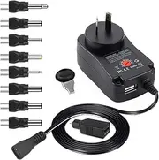30W Universal AC Adapter Reversible Polarity Multi Voltage DC Power Supply, with 9pcs Adaptor Tips, Compatible with 3V to 12V Household Electronics, 1.2Amp Output