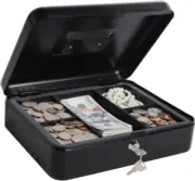 Large Cash Box with Money Tray and Lock, Metal Money Box for Cash New