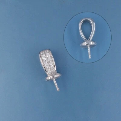 Sterling Silver Cubic Zirconia 6mm Cap Pendant Bail Connector w/ Pin #33349