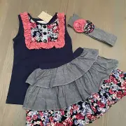 NWT Oopsie Daisy girl SUMMER SPRING floral 3-piece navy pink ruffled skirt SET 8