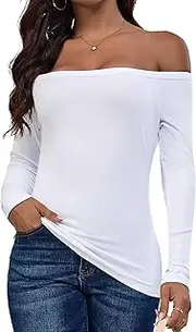[ASAIR] Long Sleeve Shirt Off Shoulder Tops for Women Ribbed Basic Trendy Stretchy Lightweight Tops
