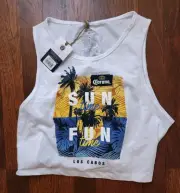 Corona WHITE Fun In Sun Open Back Muscle Tank TOP NWT MED