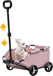 Dog Cart - Dog Pram Foldable Stroller | Breathable and Visible Mesh Rolling Cat Transport Box for Pets, 4 Wheels, Lightweight Folding Trolley for Travel, Shopping, Walking