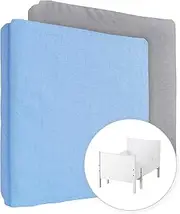 Pack of 2 Jersey 100% Cotton Fitted Sheets for 130 x 80 cm Extendable Toddler Baby Cot Bed Mattress (Blue + Grey)