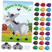 Pin The Tail on The Game with 30 Tail Stickers for Kids Birthday Party Donkey