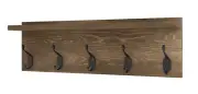 NEW Five Hook Wall Shelf Coat Rack 23.6 in. wide solid wood 55 lb capacity brown