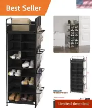 Narrow Vertical Shoe Rack with 16 Cube Storage & Top Shelf – Black Finish