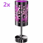 2x Modern Metal Etching Bedside Table Cafe Desk Touch Lamps Purple butterfly