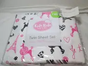 Kids Rule EIFFEL TOWER HEART OH LA LA Poodles Twin Sheet Set ~Pink, Black,