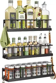Spice Rack Wall Mounted 3 Pack, Space-Saving Spice Organizer for Spice Jars and