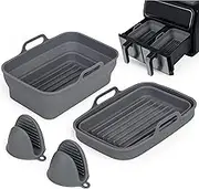Silicone Air Fryer Liners Reusable – 2-Pack Air Fryer Liners for Ninja Basket with Mittens, Square Silicone Basket for 8-10 Qt Air Fryers, Non-Stick & Dishwasher Safe