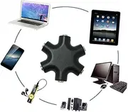 FELTECHELECTR 6 Snowflake Way Audio Splitter Adapter for Headphones to Devices Compatible with Tablets Mobile Phones Includes Auxiliary Cable Black