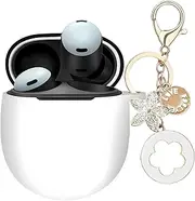 [Ziseyoru] Soft Silicone Case Cover for Google Pixel Buds Pro 2, Protective Skin With Bling Keychain Accessory for Women Girl (White)