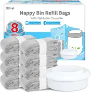 8 Pack Nappy Bin Refill Bags Compatible with Tommee Tippee Twist & Click, 10M...