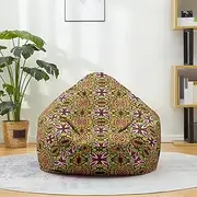 [Morbuy] Bean Bag Cover 3D Ethnic Motifs Print Sofa Cover Lazy Lounger Bean Bag No Filler Detachable Washable Puff Sofa Lounge Recliner for Living Room, Children's Room (Retro,L)