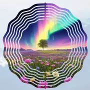 Wind Spinner 10" Northern Lights With Tree And Flowers Double Sided WindSpinner