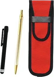 2 Pack Cloth Pen Case Red Metal Touch Stick Black and Z66 Full Body Gold Hex Knock Metal Ballpoint Pen Set NK02R-ALB-Z66KB-2