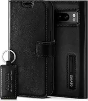 [SURAZO] Mobile Phone Case for Google Pixel 8 Pro Leather - Foldable Genuine Leather Protective Case [Magnet, Card Slot, RFID Protection, Stand Function] Flip Wallet Case Cover Leather Case (Black)