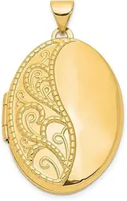 [JewelryWeb] 14ct Yellow Gold Polished Holds 2 photos 26mm Oval 1/2 Hand Engraved Locket