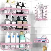 Yimoshan Adhesive Shower Caddy Organizer Shelves Rack - 5 Pack Corner Bathroom Storage Organization, Home & Kitchen Decor Inside RV Accessories (Pink)