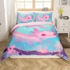 Cartoon Axolotl Bedding Set Queen Size Cartoon Cherry Salamander Duvet Cover
