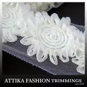 White Cream ROSETTE Chiffon LACE TRIM Appliques DIY Crafts 1y 16 Large Flowers