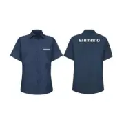 SHIMANO Men's Mechanic Work Shop Button Up Shirt Blue Large