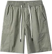 [Generic] Big and Tall Men Shorts Casual Shorts Loose Straight Elastic Belt Men's Quarter Pants Linen