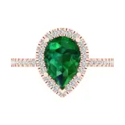 2.45 Pear Halo Emerald Promise Bridal Wedding Engagement Ring 14k Rose Real Gold