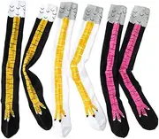 [HIVETZ] 3 Pairs Chicken Legs Socks,Chicken Knee Thigh High Socks,Funny Chicken Feet Socks,Chicken Leg Socks for Women Men,3D Cartoon Animal Crazy Novelty Socks,Weird Socks for Christmas,Cosplay,Parties Gifts,