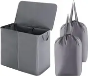 105L Double Laundry Hamper with Lid and Removable Bags - Grey