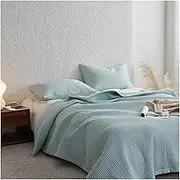 Full Queen Quilt Bedding Set Lightweight Soft Bedspreads Coverlets 3 Pieces Pure Cotton Modern Quilts for All Seasons(Green,230x245cm+48x74cm x2)