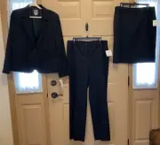 Anne Klein Women's Navy 3-Pc Suit Sz 14 Poly Rayon Blazer Skirt Pants NWT