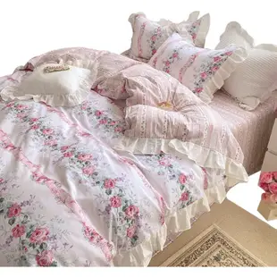 新款韓國復古玫瑰蕾絲邊床包組/床包 單人 雙人 加大 特大 床包組 無印良品 被套/棉被/素色床包組/天絲/保潔墊