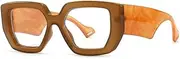[LJTJTAV] Fashion Colorful Square Women Glasses Frame Clear Spring Hinge Wide Legs Eyewear Men Polygon Frame,Tea