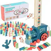 New Kids Electric Domino Train Toy Set, Blocks Fun and Colorful Rally Building Stacking Block, Creative Educational Game for Ages 3-12 (Blue, 60 Dominoes) (X007)