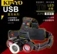 【KINYO】USB充電式三頭變焦頭燈LED-716