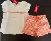 NWT Girls 5 Gymboree FRESHLY PICKED Vintage Orange Gingham SHORTS & eyelet TOP