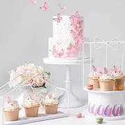 50Pcs Edible Pink Butterfly Cupcake Toppers Edible Wafer Paper butterfly Decorations for Women Girls' Happy Birthday Cake Topper Anniversary Wedding Baby shower party Butterfly Cake Decor