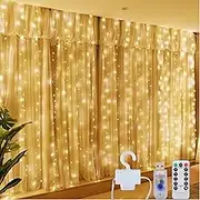Clearhill 3 * 3Curtain String Lights,300LED Warm，8 Modes Fairy Hanging Lights with Remote & Timer, USB Operated, Waterproof for Indoor/Outdoor Decorations - Bedroom, Wedding, Party