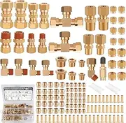 Ailbiuko 137Pcs Brass DOT Air Brake Line Fittings Assortment Kit,1/4" 1/8" 3/8" 1/2" Compression Air Nylon Tubing Fitting Assortment Repair Kits for Truck or Industrial Air System
