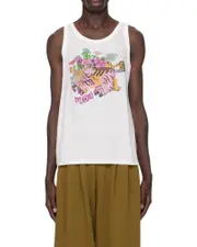 White organic jersey tank top with print IT56,IT54 Lily white
